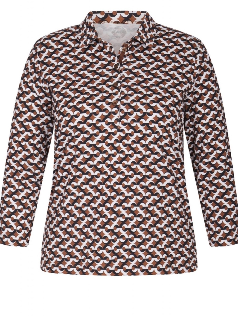 Women’s Brown Geometric Print Long-Sleeve Button-Neck Top